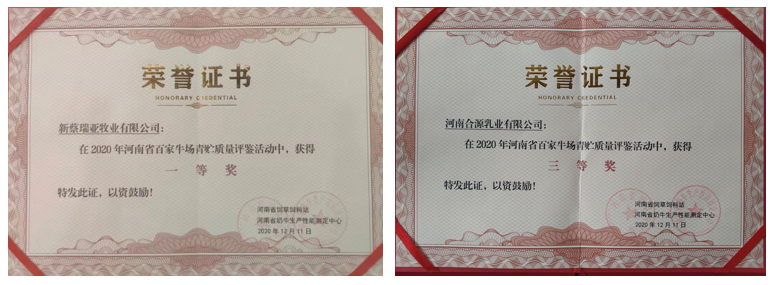 榮譽(yù) | “百家牛場(chǎng)青貯質(zhì)量評(píng)鑒活動(dòng)”花花牛新蔡瑞亞牧業(yè)、河南合源乳業(yè)分別榮獲一、三等獎(jiǎng)